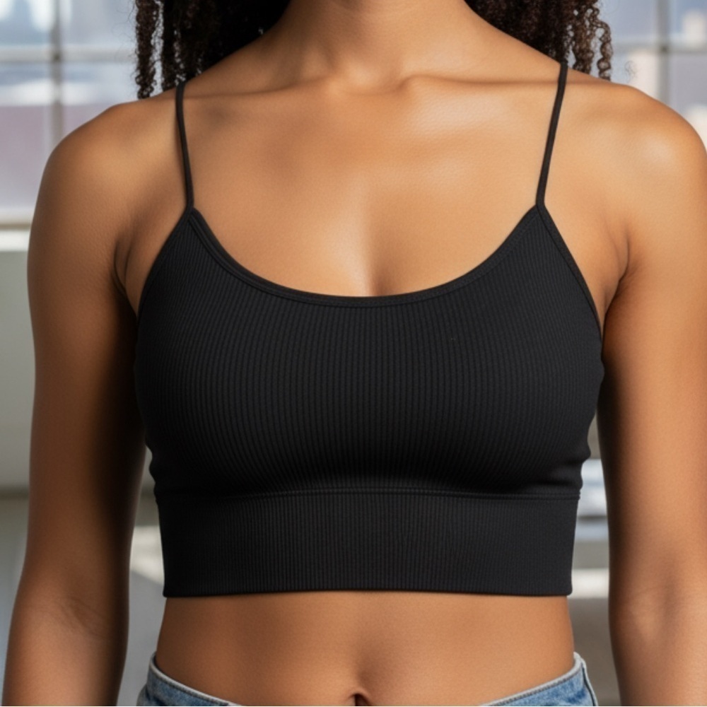 Sun-Deh Ribbed Cropped Tank Top Black Womens Xsmall